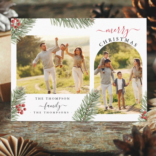 Elegant Rustic Pine Christmas Arch Frame 2 Photo C Holiday Postcard (Creator Uploaded)