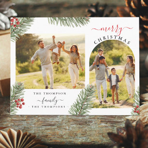 Elegant Rustic Pine Christmas Arch Frame 2 Photo  Holiday Card