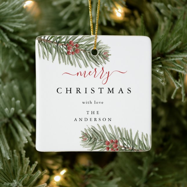 Elegant Rustic Pine Christmas Modern Ceramic Ornament (Tree)