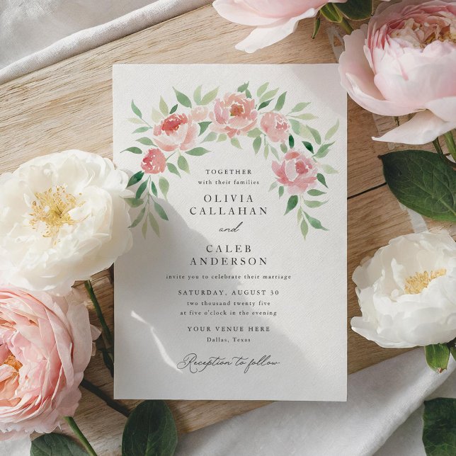 Elegant Rustic Pink Floral Arch Wedding Invitation (Creator Uploaded)