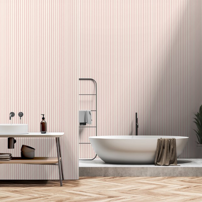Elegant Rustic Pink French Country Small Stripe Wallpaper (Bathroom)