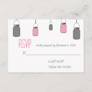 Elegant Rustic Pink Grey Mason Jars RSVP card