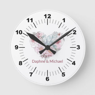 Elegant Rustic Pink Modern Chic Heart Script Round Clock
