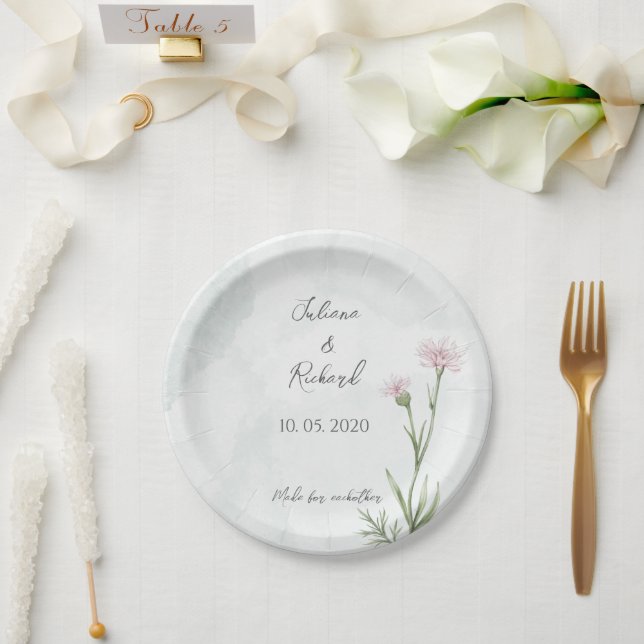 Elegant Rustic Pink Poppy Floral Paper Plate (Wedding)