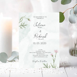 Elegant Rustic Pink Poppy Floral Wedding Invitation