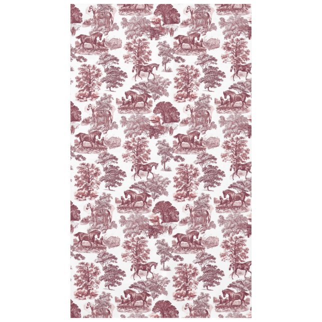 Elegant Rustic Pink Red Horses Country Toile Tablecloth (Front)
