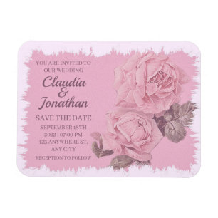 Elegant rustic pink roses floral wedding magnet