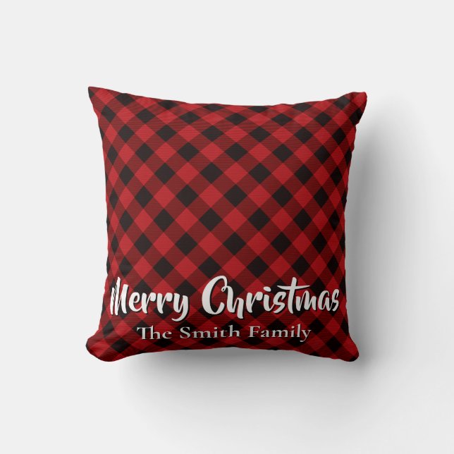Elegant rustic plaid snowflake personalised cushion (Front)