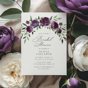 Elegant Rustic Plum Purple Floral Bridal Shower Invitation