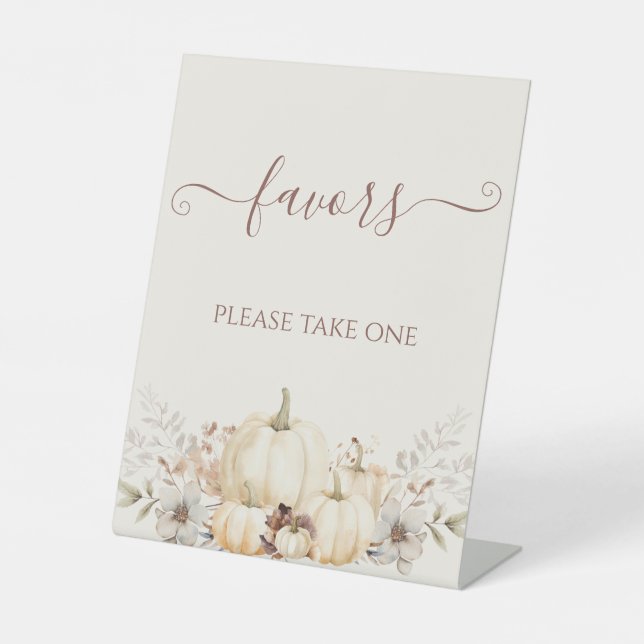 Elegant Rustic Pumpkins Favour Pedestal Sign (Front)