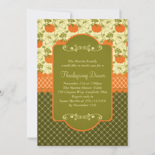 Elegant Rustic Pumpkins Thanksgiving Dinner Invitation