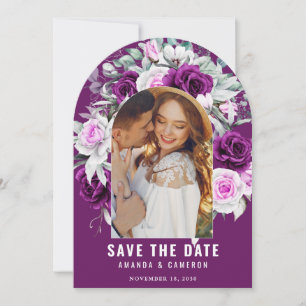 Elegant Rustic Purple Blush Floral Photo Wedding Save The Date