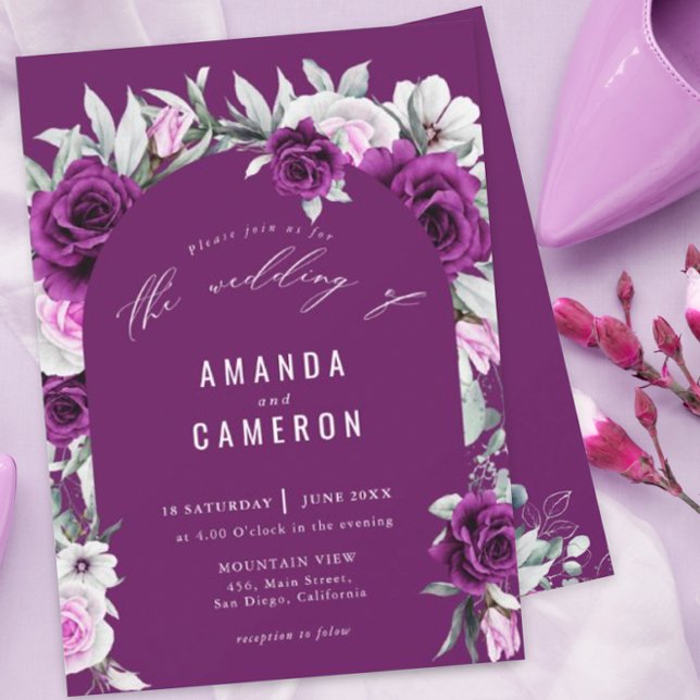 Elegant Rustic Purple Blush Geometric Wedding  Inv Invitation (Creator Uploaded)