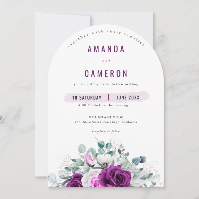 Elegant Rustic Purple Blush Geometric Wedding Invitation (Front)