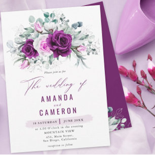 Elegant Rustic Purple Blush Geometric Wedding Invitation
