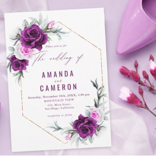 Elegant Rustic Purple Blush Geometric Wedding Invitation