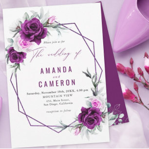 Elegant Rustic Purple Blush Geometric Wedding Invitation