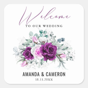 Elegant Rustic Purple Blush Geometric Wedding Square Sticker