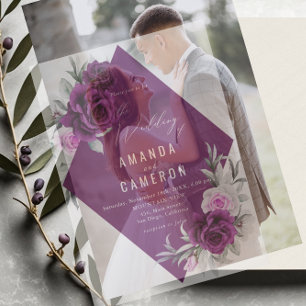 Elegant Rustic Purple Blush Geometric Wedding Vellum Invitations
