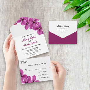 Elegant Rustic Purple Flower Summer Floral Wedding All In One Invitation