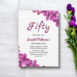 Elegant Rustic Purple Flowers Floral 50th Birthday Invitation