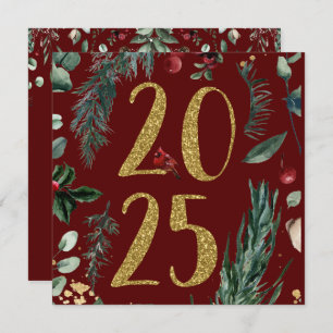 Elegant Rustic Red 2025 New Years Holiday Card