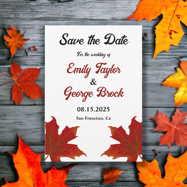 Elegant Rustic Red Leaves Romantic Fall Wedding Save The Date (Creator Uploaded)