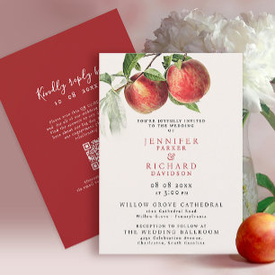 Elegant Rustic Red Peach Fruits Botanical Wedding Invitation