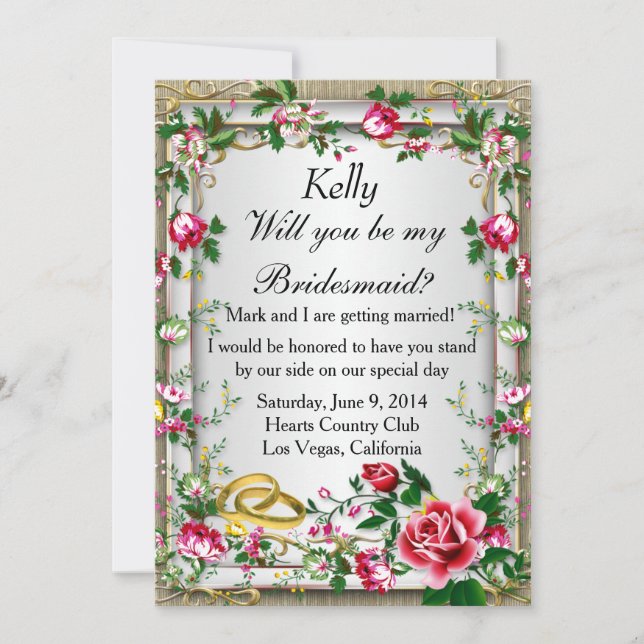Elegant Rustic Red Roses Bridesmaid Card (Front)