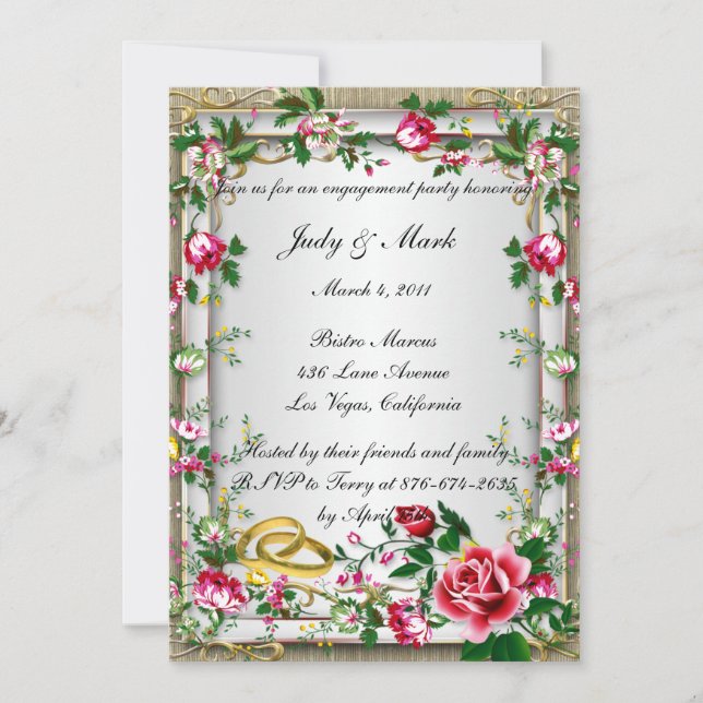 Elegant Rustic Red Roses Engagement Party Invite (Front)
