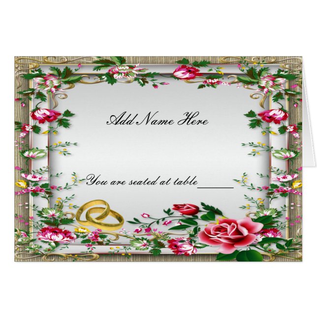 Elegant Rustic Red Roses Folded Table Place Card (Front Horizontal)