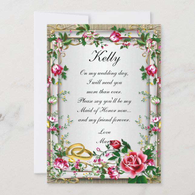 Elegant Rustic Red Roses Maid Of Honour Card (Front)