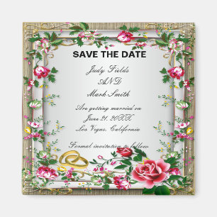 Elegant Rustic Red Roses Save The Date Magnet