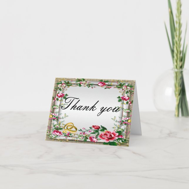 Elegant Rustic Red Roses Thank You Card (Front)