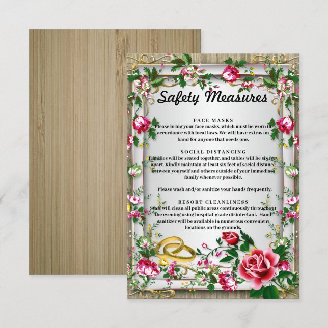 Elegant Rustic Red Roses Wedding Safety Measures Enclosure Card (Front/Back)