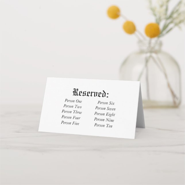 Elegant Rustic Reserved Wedding Table Seating  Place Card (Front)