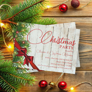 Elegant Rustic Ribbon & Pine Xmas Holiday  Invitation