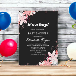 Elegant Rustic Roses Black Floral Boy Baby Shower Invitation