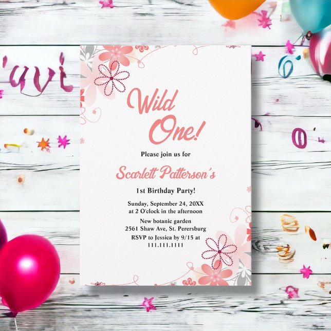 Elegant Rustic Roses Summer Floral 1st Birthday Invitation (Creator Uploaded)