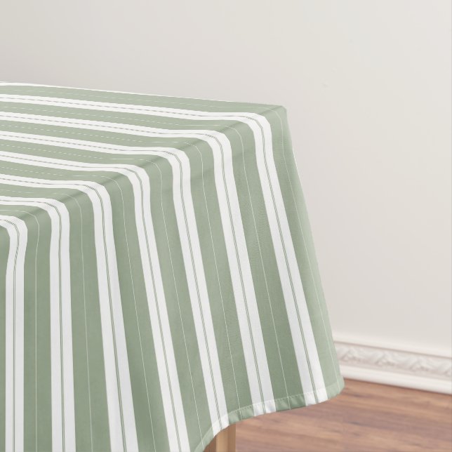 Elegant Rustic Sage Green Medium Stripe Tablecloth (In Situ)