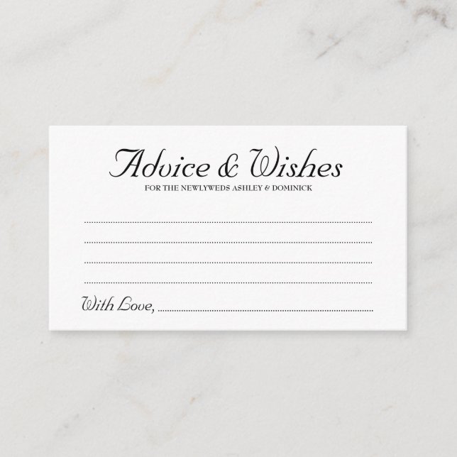 Elegant Rustic Script Wedding Advice & Wishes Card (Front)