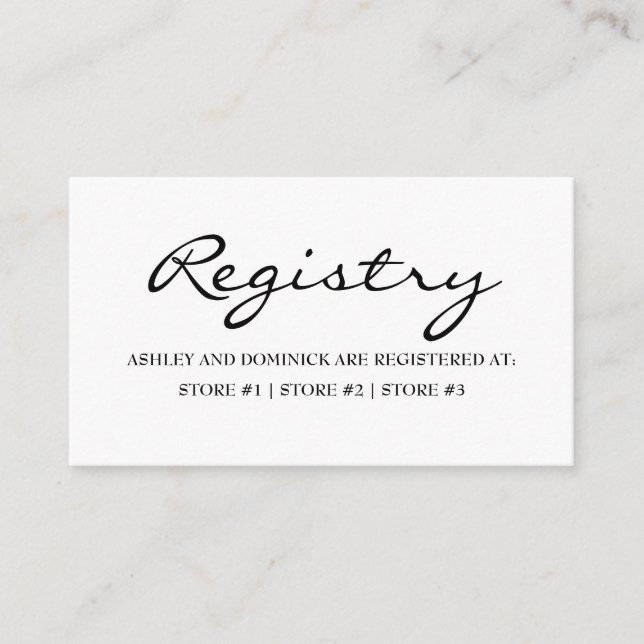 Elegant Rustic Script Wedding Registry Enclosure Card (Front)