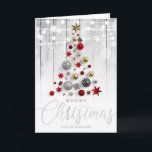 Elegant Rustic Silver Gold Christmas Tree Holiday Card<br><div class="desc">Elegant Christmas card template with Silver,  Gold Script & Red Bauble Tree. Also great for corporate businesses! Fully customisable!</div>