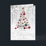 Elegant Rustic Silver Gold Christmas Tree Holiday Card<br><div class="desc">Elegant Christmas card template with Silver,  Gold Script & Red Bauble Tree. Also great for corporate businesses! Fully customisable!</div>