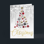 Elegant Rustic Silver Gold Christmas Tree Holiday Card<br><div class="desc">Elegant Christmas card template with Silver,  Gold Script & Red Bauble Tree. Also great for corporate businesses! Fully customisable!</div>