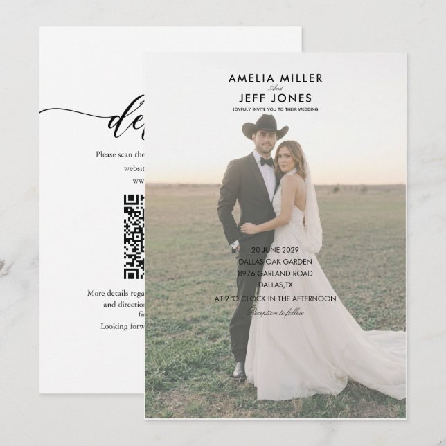 elegant rustic simple cow boy wedding invite (Front/Back)