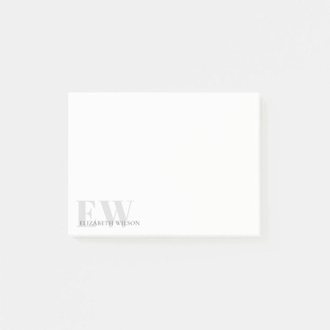 Elegant Rustic Simple Minimal Grey Name Monogram Post-it Notes (Front)