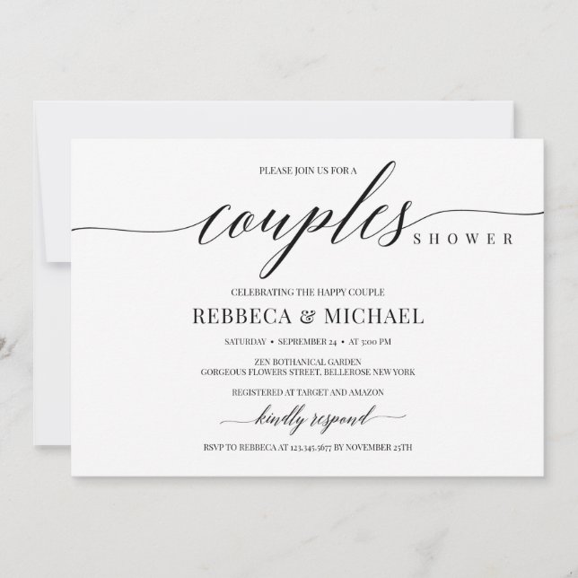 Elegant rustic simple minimalist couples shower invitation (Front)