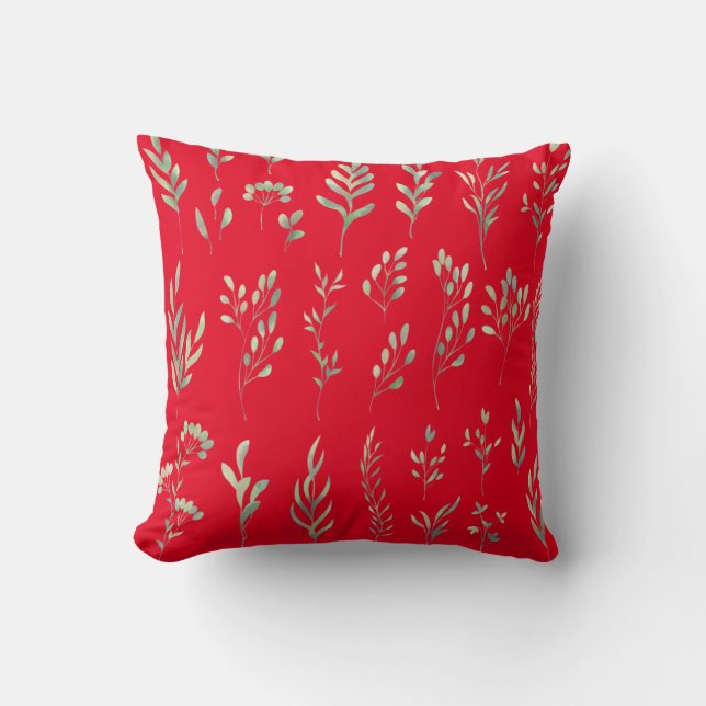 Elegant rustic spring foliage red throw pillow (Front)