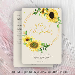 Elegant Rustic Sunflower Bone All-in-One Wedding Invitation